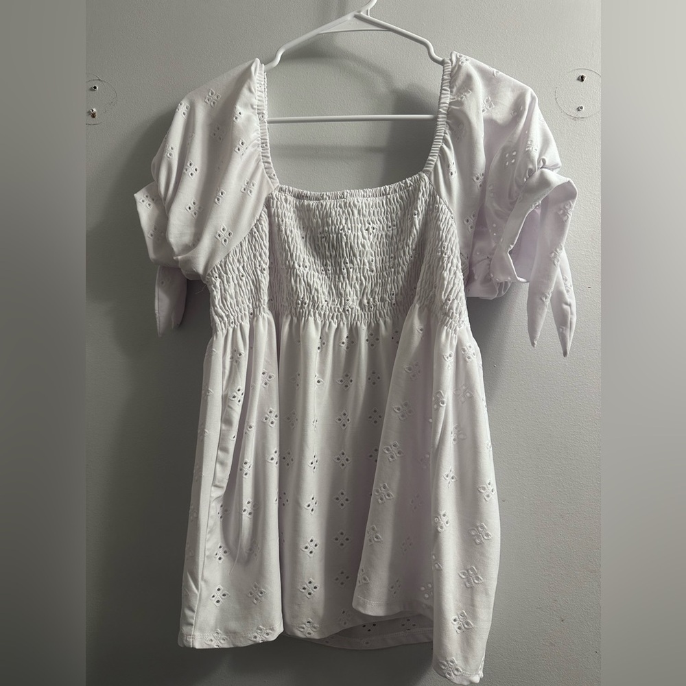 White Eyelet top with Puff Sleeves